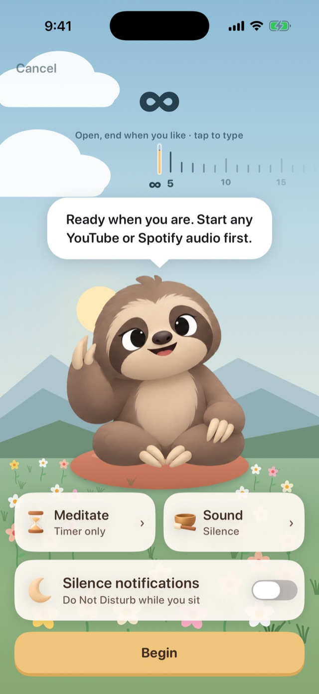 The Ready screen with a timer, sound and Do Not Disturb
