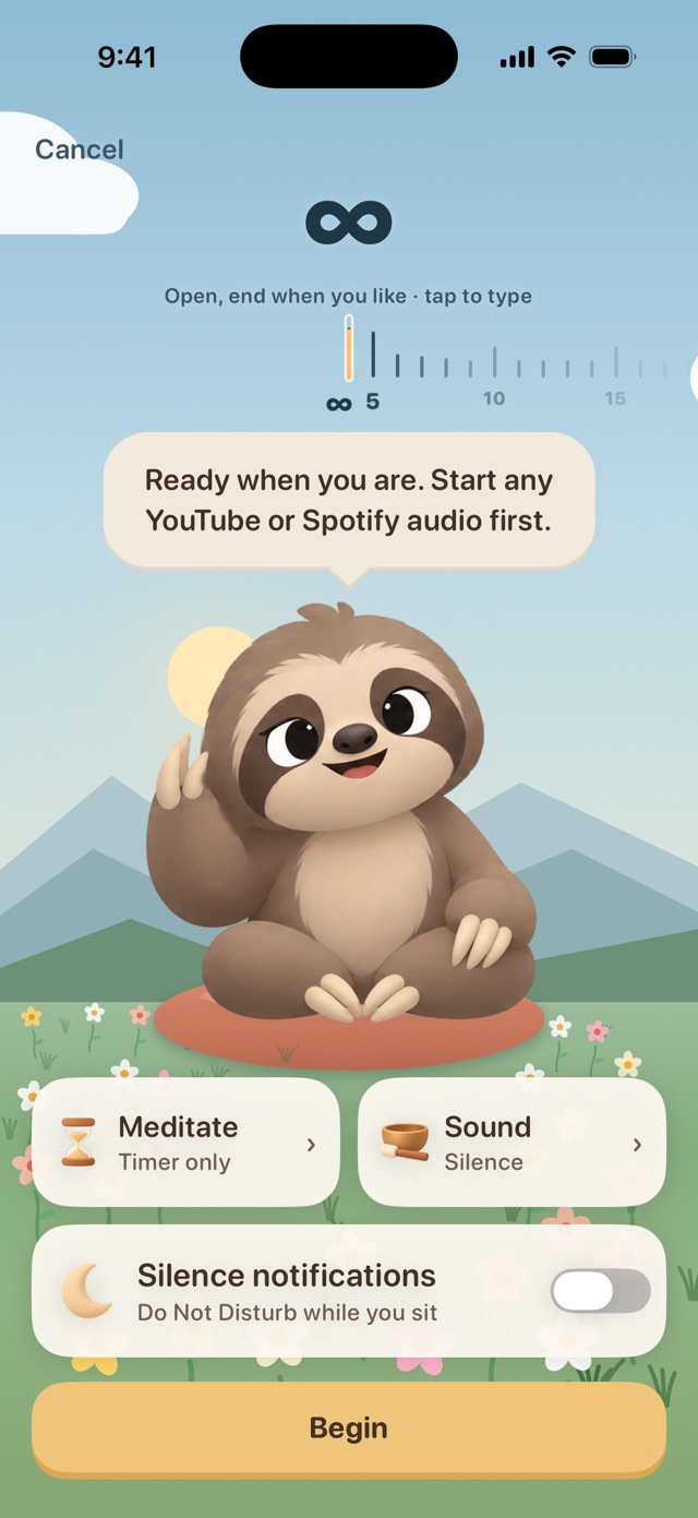 The Ready screen with a timer, sound and Do Not Disturb