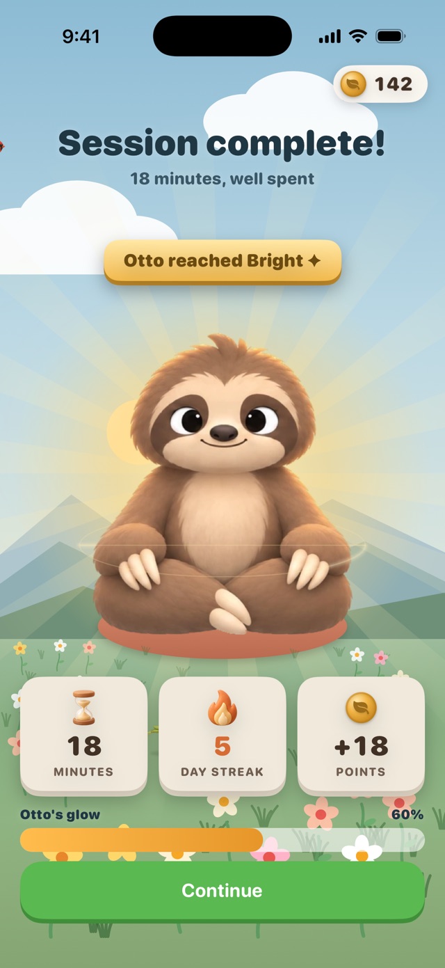 Session complete: 18 minutes, a 5 day streak and 18 points